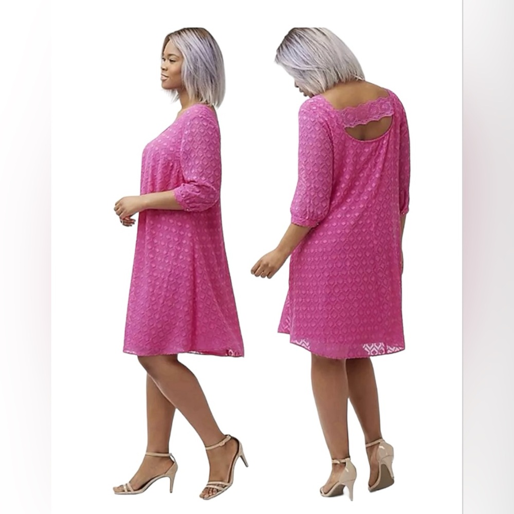 LANE BRYANT Textured Trapeze Shift Dress Fuchsia Plus 16 Scoop Back Versatile